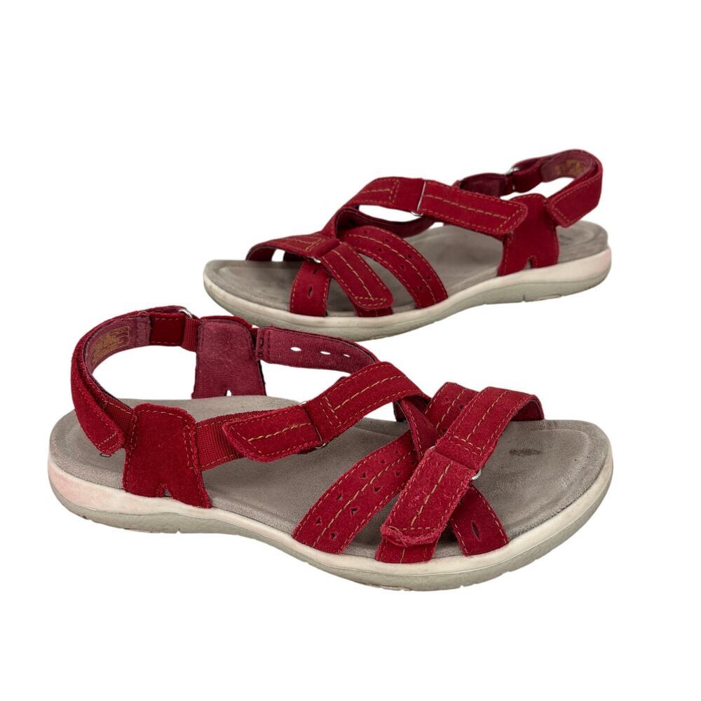 Earth Origins Sammie Sandals Size 9‎ Red Suede Leather Sport Adjustable Straps